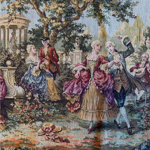 Belgium Tapestry Jardin Louis XV Motifs 2+3 ~ 20”x56” Victorian Dance Scene - Picture 3 of 15
